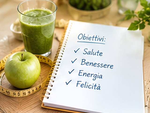 Obiettivi di salute, benessere ed energia annotati su un quaderno