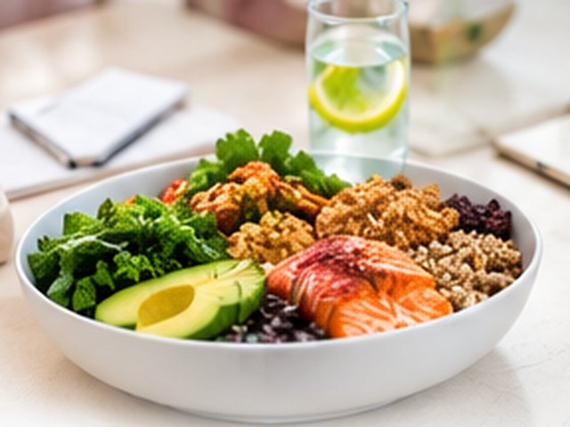 Piatto equilibrato con verdure, cereali e salmone